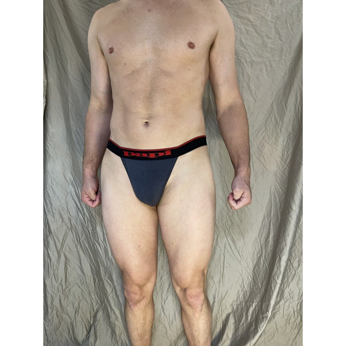 men's papi gray Thong black and red band Medium