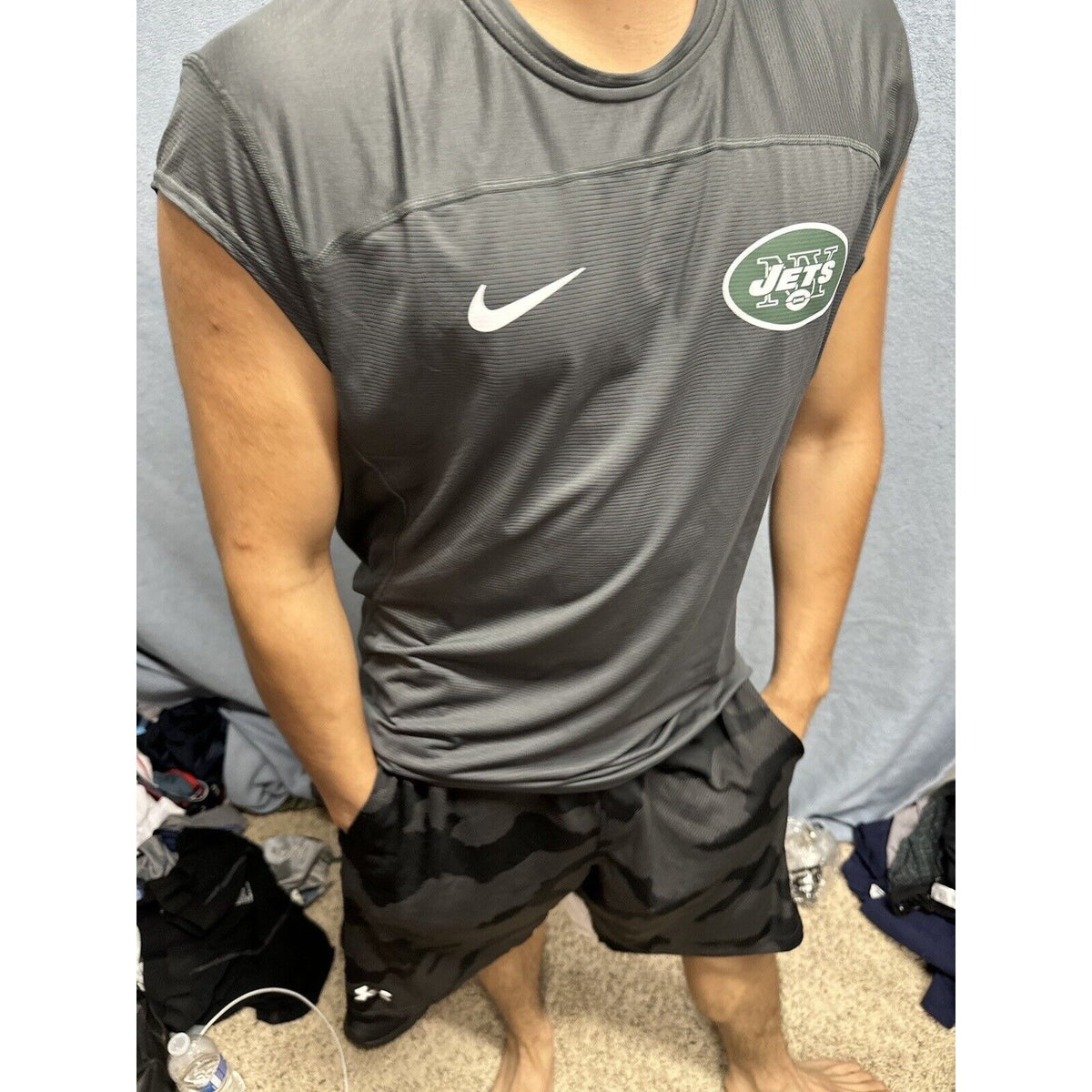 Men’s NFL On Field Apparel Muscle Shirt Gray New York Jets Shirt Large