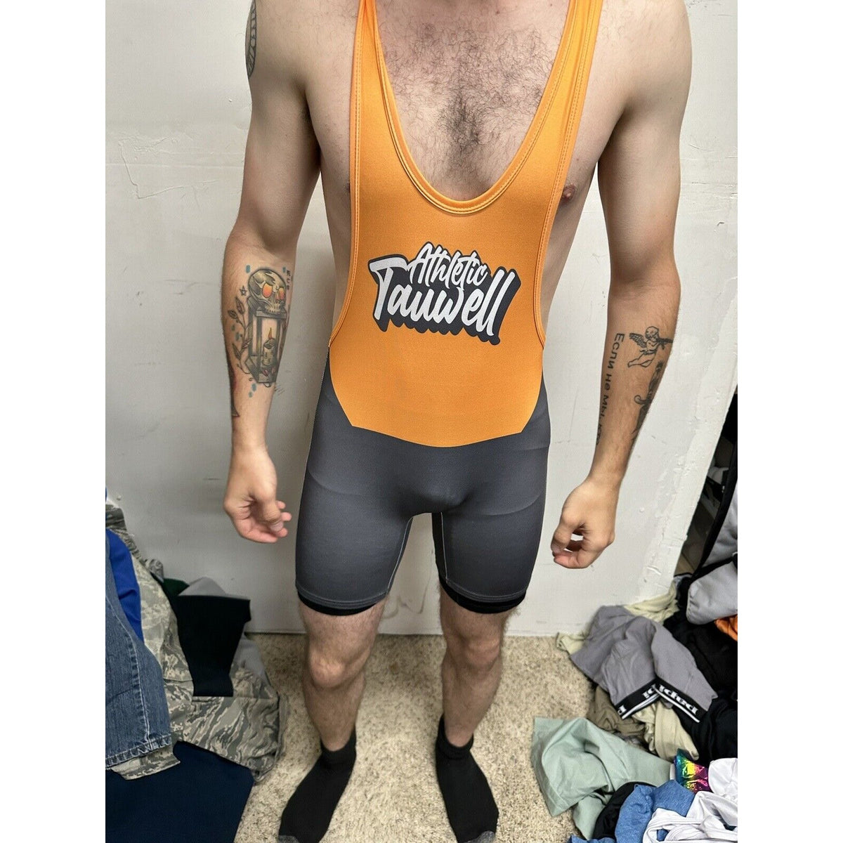 Men’s Medium Orange And Gray Tauwell Athletic Wrestling Singlet