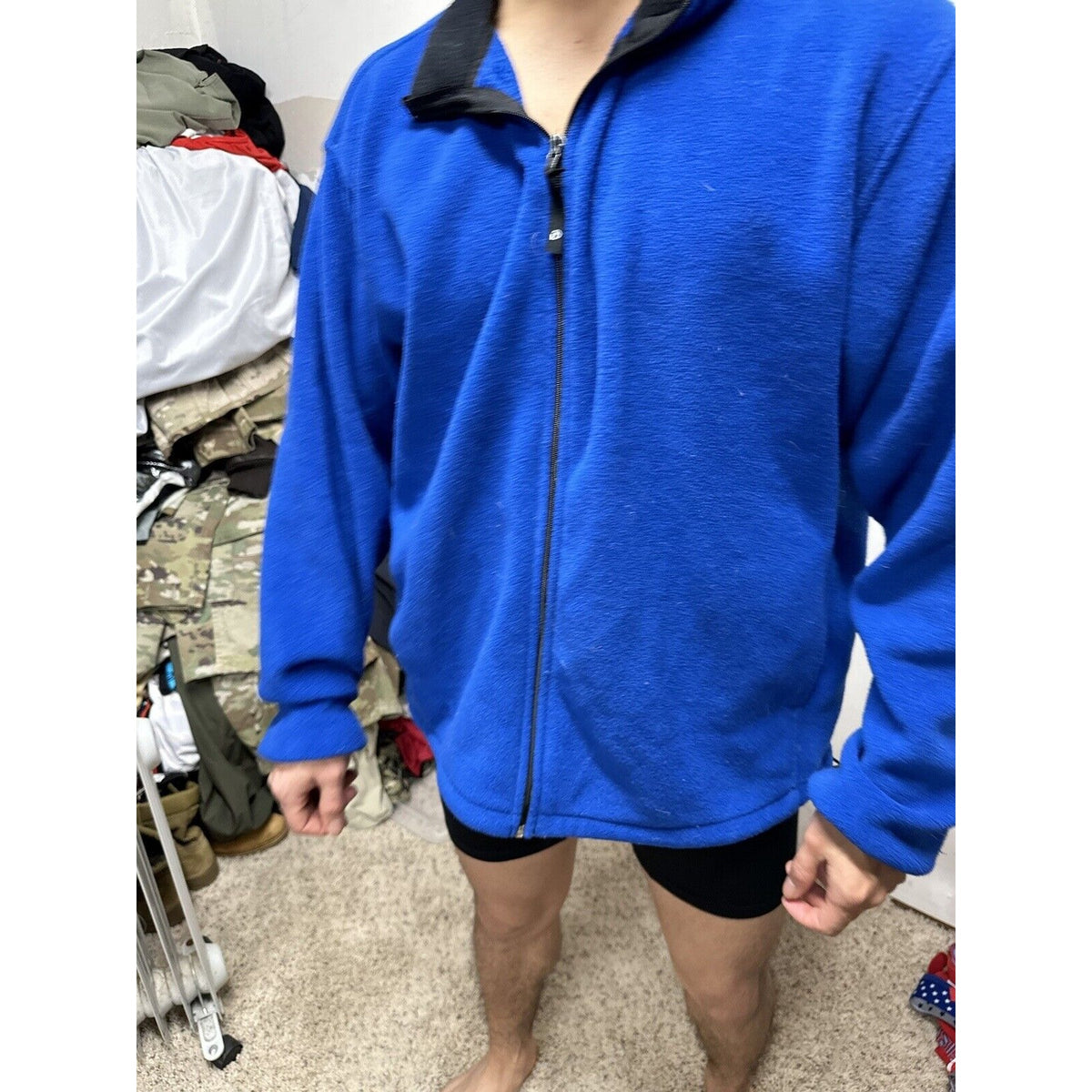 Men’s Large Blue Vertical Long Sleeve Full Zip Jacket polyester